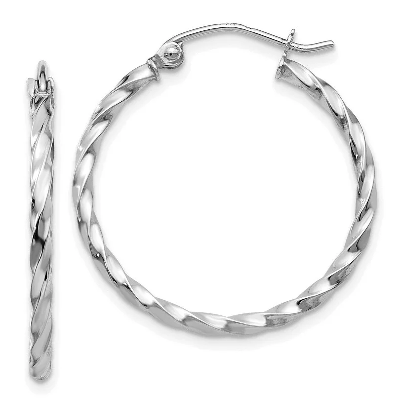 Curata 14k White Gold Twist Polished 2x25.5 Hoop Earrings