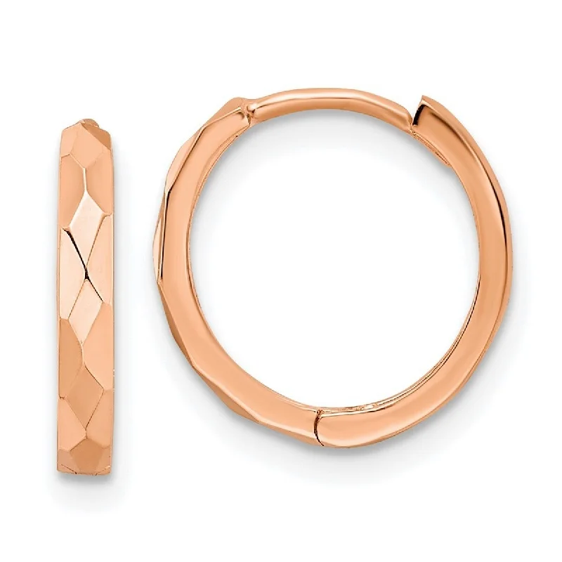 Curata 14k Rose Gold Polished Faceted 2x14mm Hinged Hoop Earrings