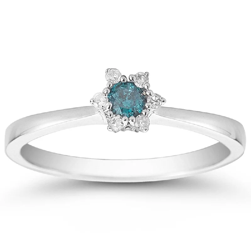 Marquee 1/6 Carat TW Blue and White Diamond Ring in 10K White Gold