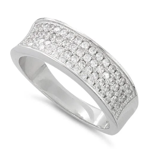 Sterling Silver Four Layer Pave CZ Ring