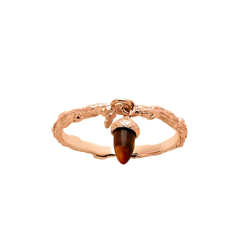 Karen Walker Micro Acorn Charm Ring - 9ct Rose Gold & Tigers Eye