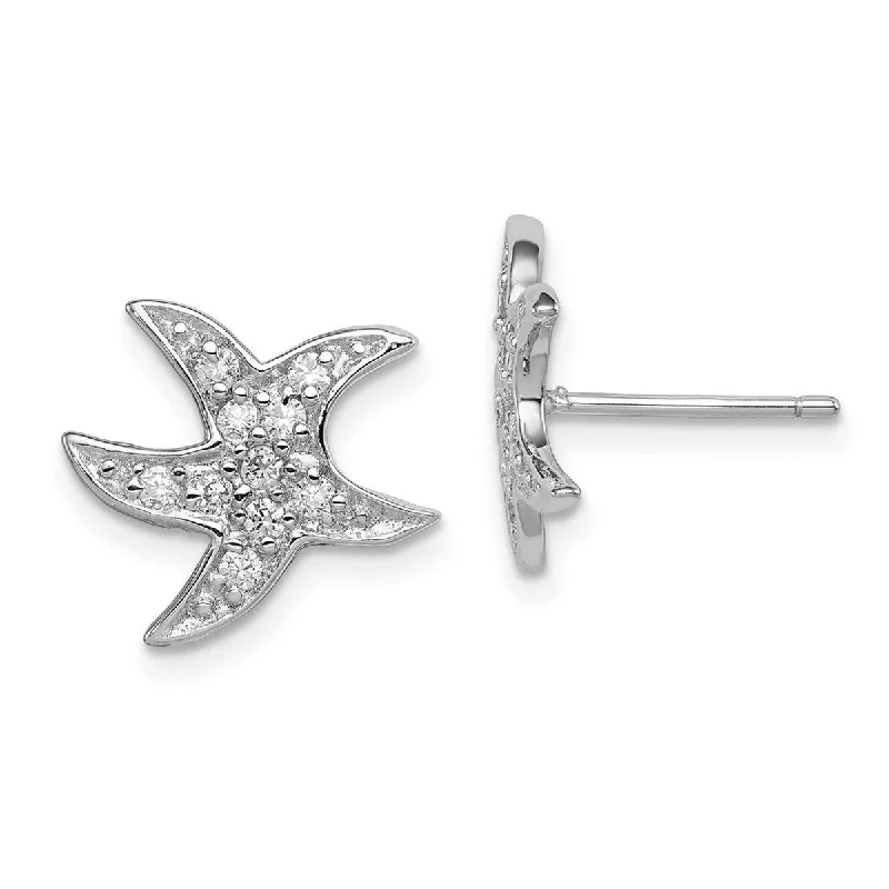 Curata 925 Sterling Silver Polished Post Earrings CZ Cubic Zirconia Sea shell Nautical Starfish Earrings