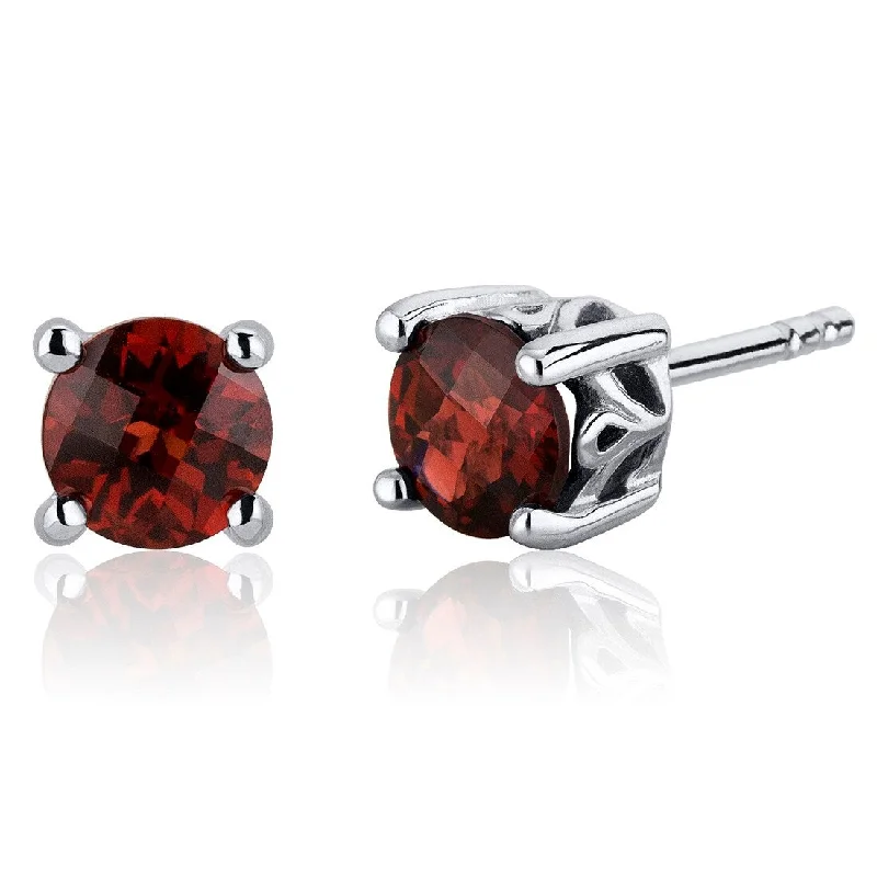 Sterling Silver 2ct Garnet Round Stud Earrings