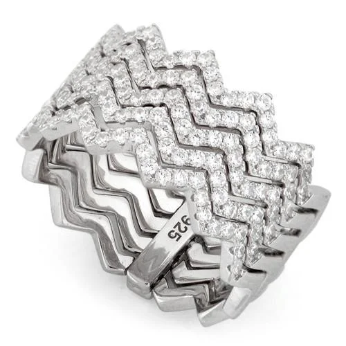 Sterling Silver Movable Zig Zag CZ Ring