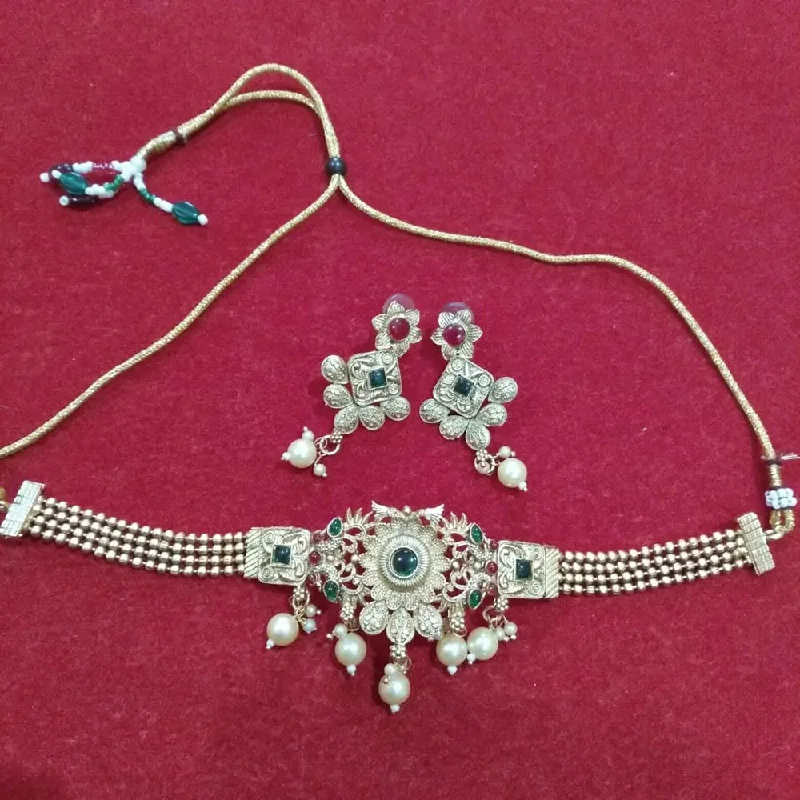 Neetu Art Silver Plated Kundan Stone Choker Necklace Set