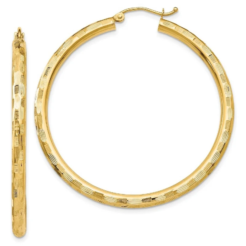 Curata 14k Yellow Gold Textured Checkerboard 45x3mm Hoop Earrings