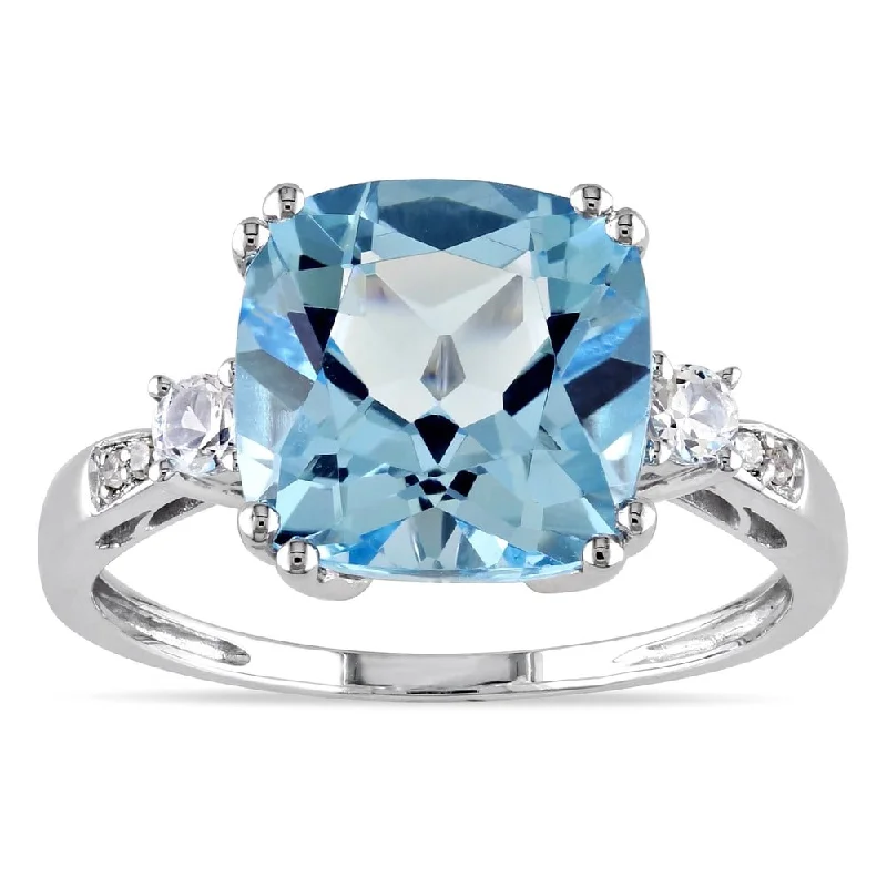 Miadora 10k White Gold Blue Topaz, Created White Sapphire and Diamond Ring