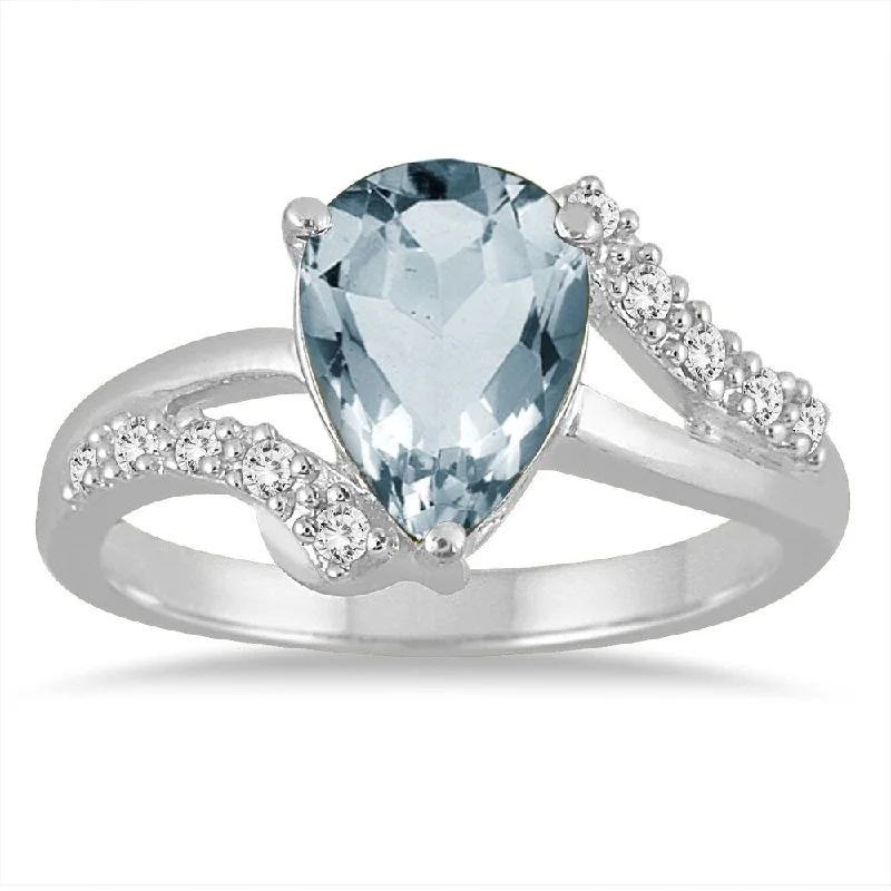 2 Carat Pear Shape Aquamarine and Diamond Ring in 10K White Gold