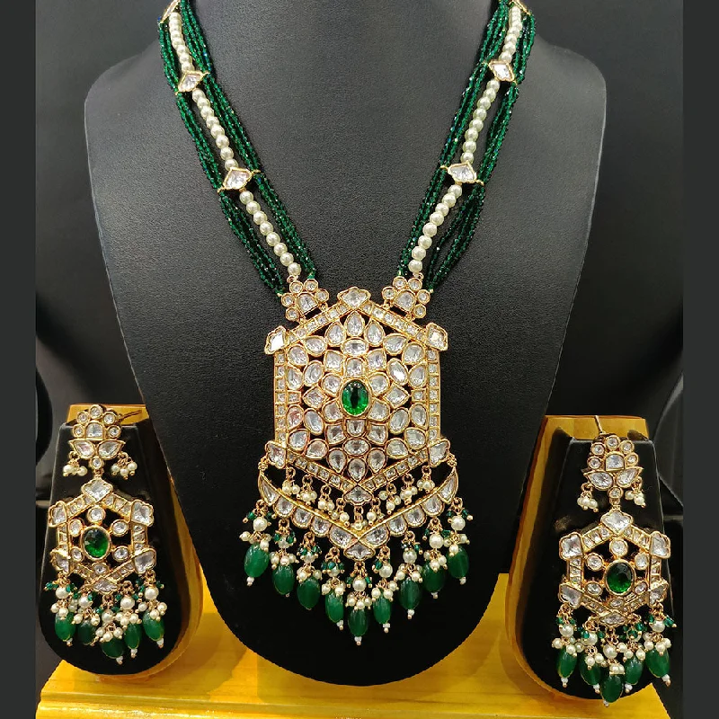 Jain Jewellers Gold Plated Polki Kundan And Pearls Long Necklace Set