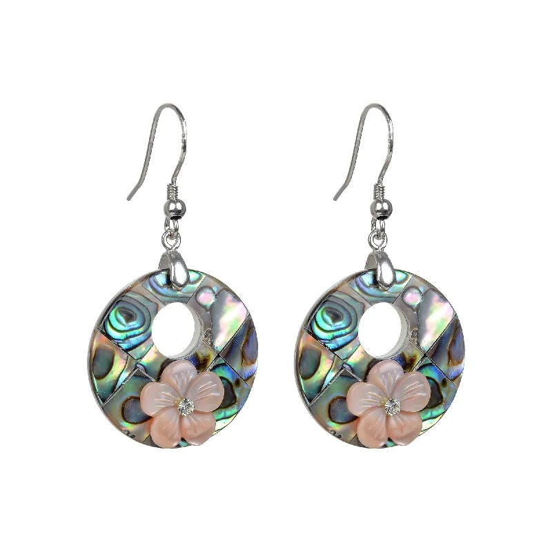 Sterling Silver with Abalone Shell and Pink Shell Flower Earrings