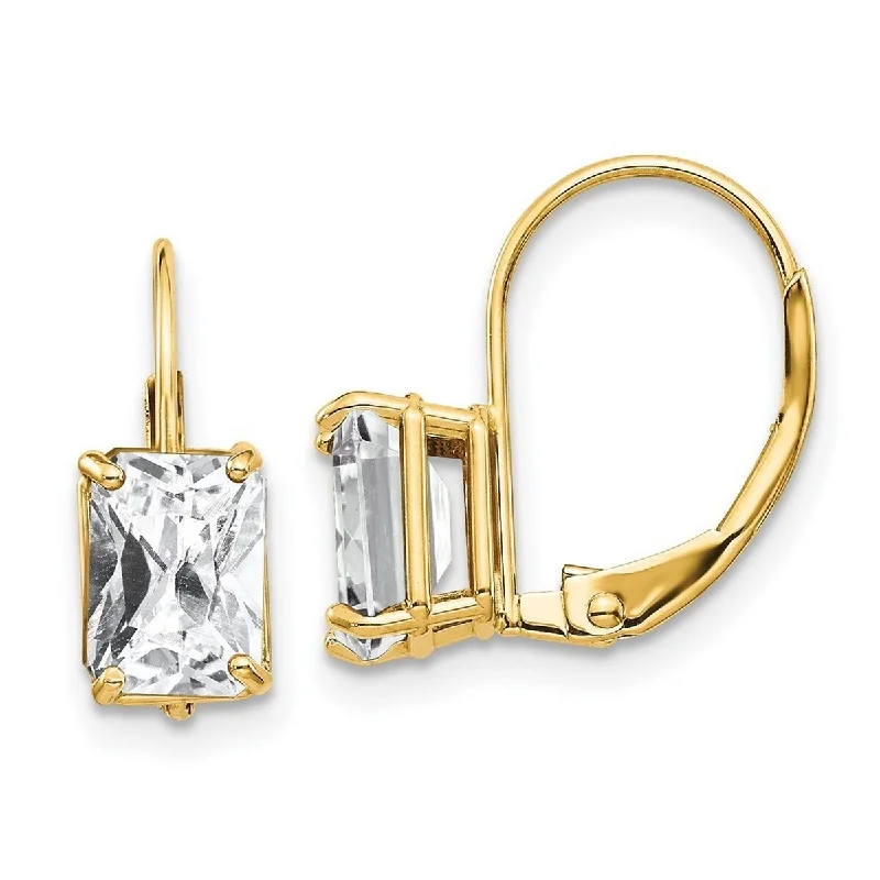 Curata 14k Yellow Gold Polished Leverback 7x5mm Emerald Cut CZ Cubic Zirconia Earrings - 16x5mm Wide