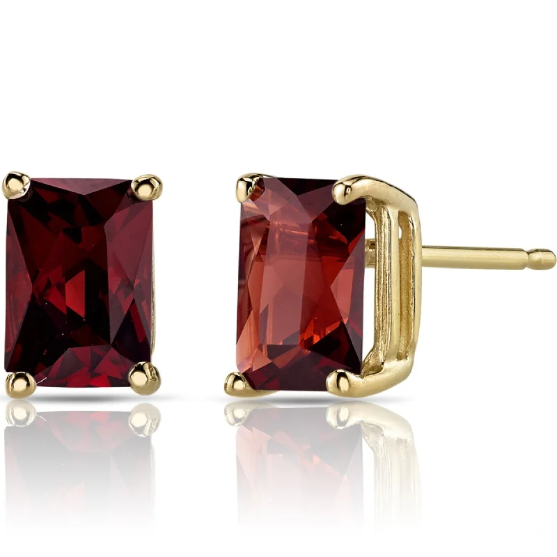 14k Yellow Gold Garnet Stud Earrings 2.33ct Radiant Shape