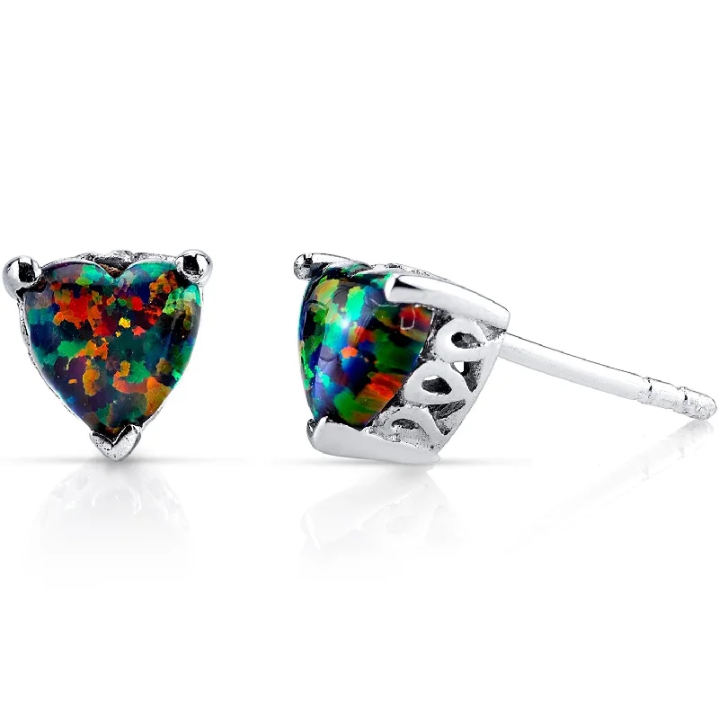 Sterling Silver 1.25ct Created Opal Heart Stud Earrings