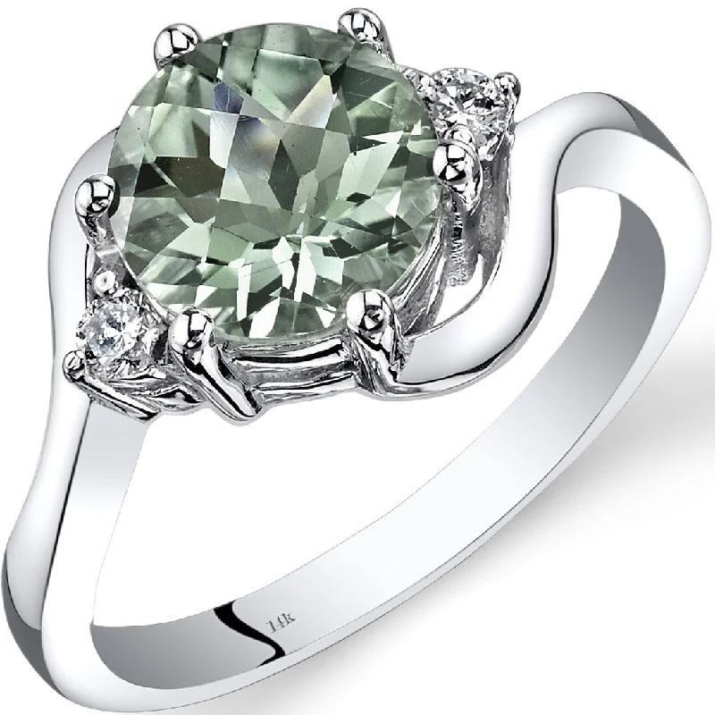 14k White Gold 1.75ct Green Amethyst and Diamond Ring