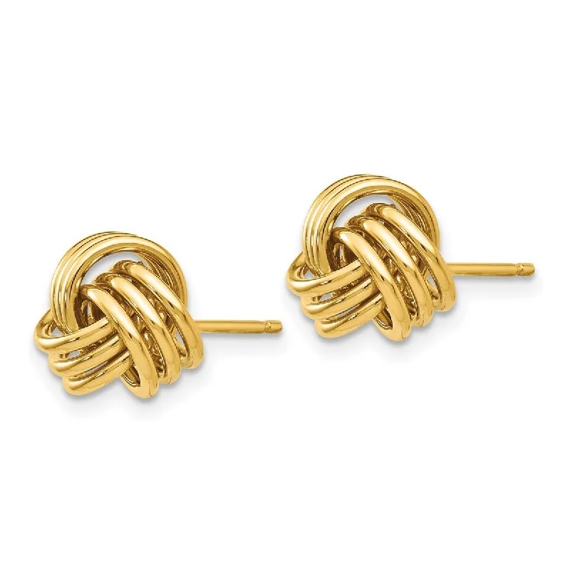 Curata 14k Yellow Gold Polished 9mm Ribbed Love Knot Post Earrings