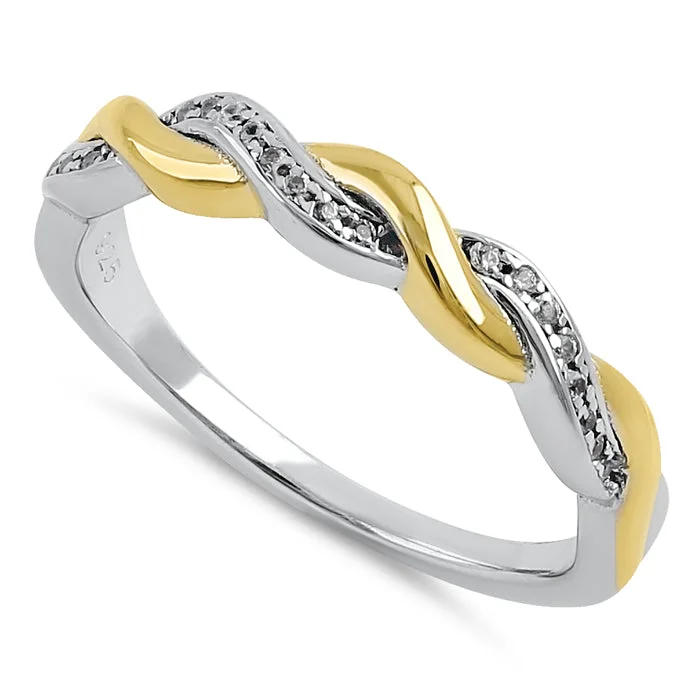 Sterling Silver and Gold Plated Braided CZ Ring