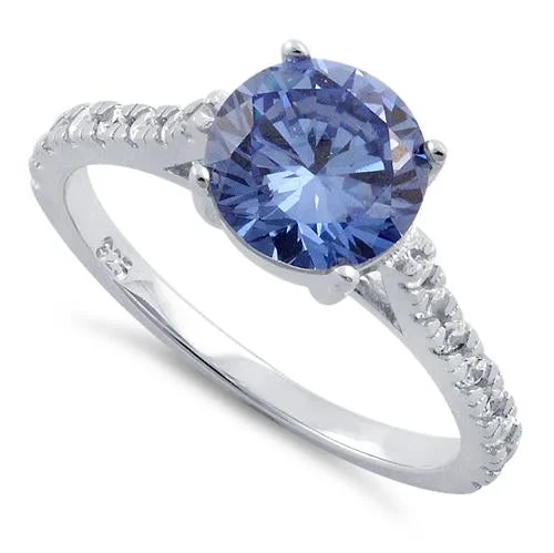 Sterling Silver Tanzanite Round Cut Engagement CZ Ring