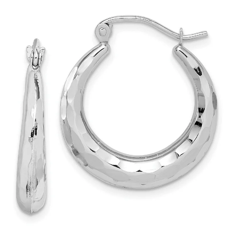 Curata 10k White Gold Polished and Sparkle Cut Hoop Earrings - 23.35x20.56mm Wide 3.83mm Thick