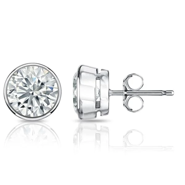 Auriya 2.70ctw Round Diamond Stud Earrings Bezel-set 18k Gold - GIA Certified