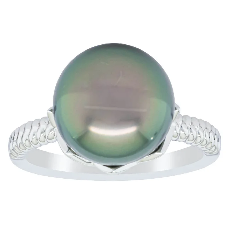 18ct White Gold 11.3mm Tahitian Black Pearl Selene Ring