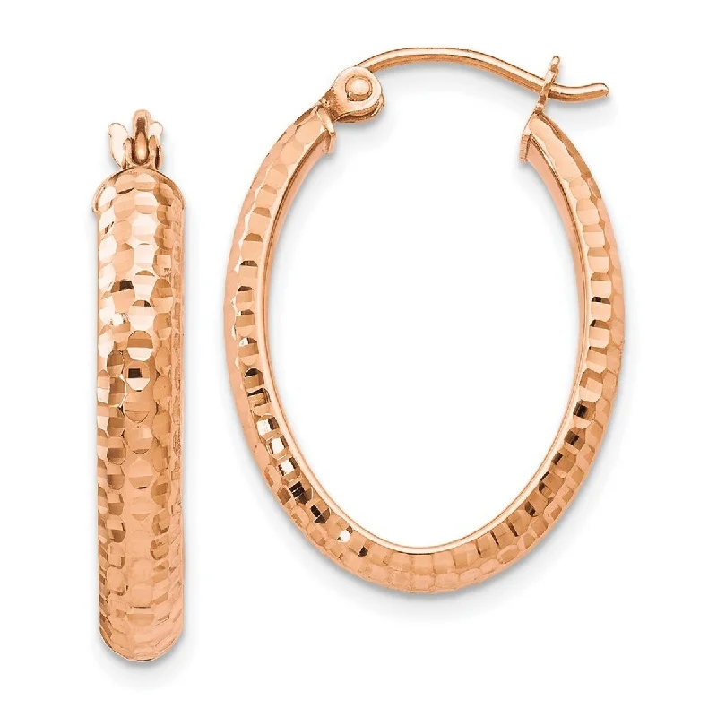 Curata 10k Rose Gold Sparkle-Cut 3.6x23mm Oval Hinged Hoop Earrings