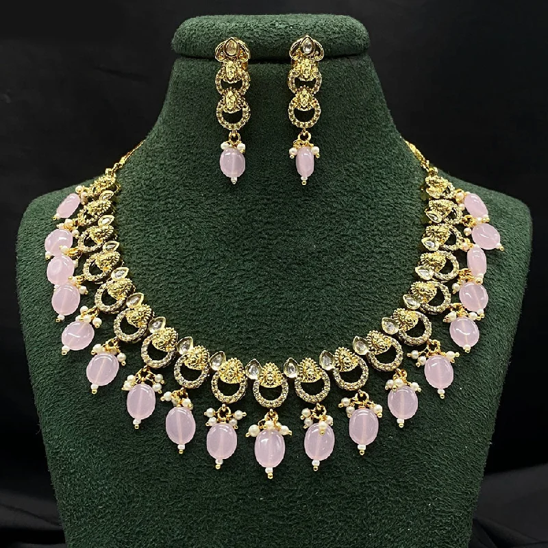 Royal Kundan Jewellery Gold Plated Austrain Stone And Beads Necklace Set