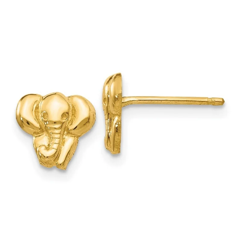 Curata Solid 14k Yellow Gold Small Polished Elephant Stud Earrings (7x8mm) - Orange