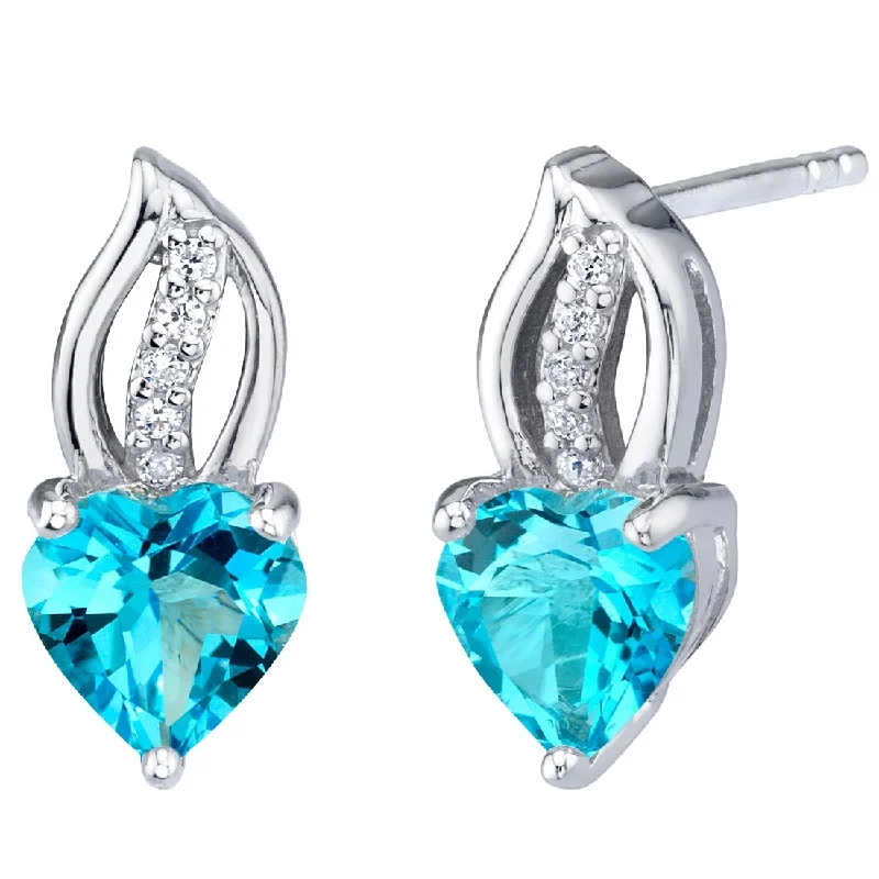 Sterling Silver 2ct Swiss Blue Topaz Heart Stud Earrings