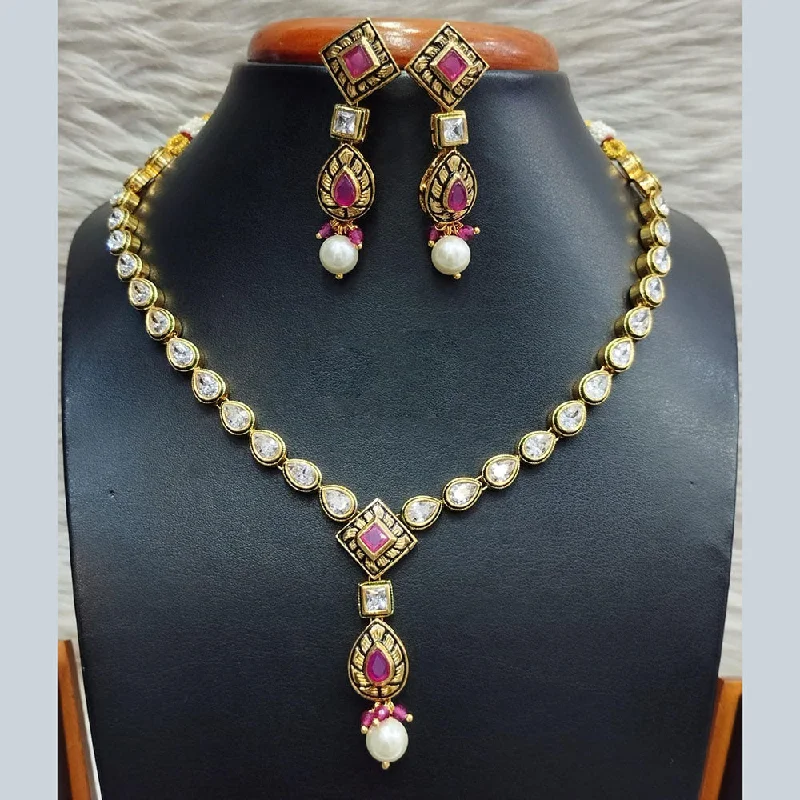 Jain Jewellers Gold Plated Polki Kundan Necklace Set