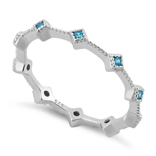 Sterling Silver Eternity Thin Aqua Blue CZ Ring