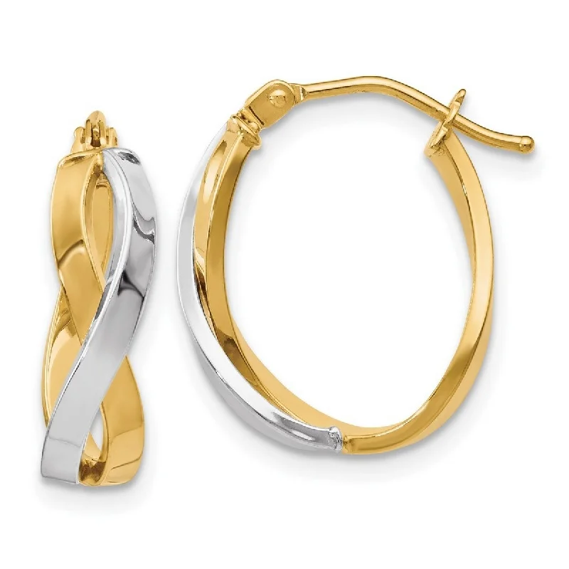 Curata 10k Two tone Gold Polished Twisted Squared Hoop Earrings 19x11mm