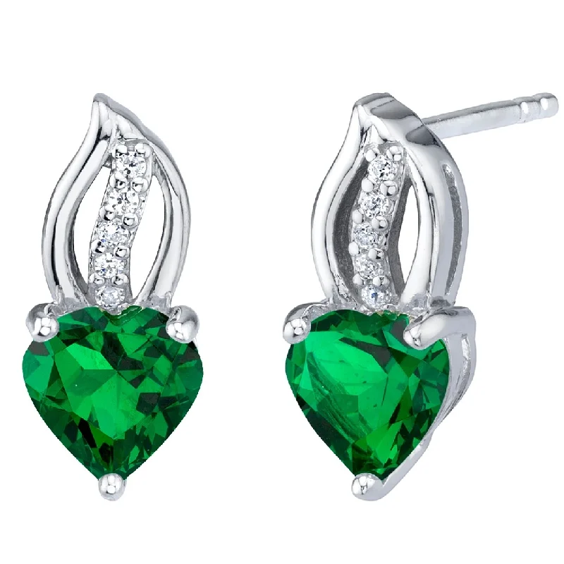 Sterling Silver 1.5ct Simulated Emerald Heart Stud Earrings