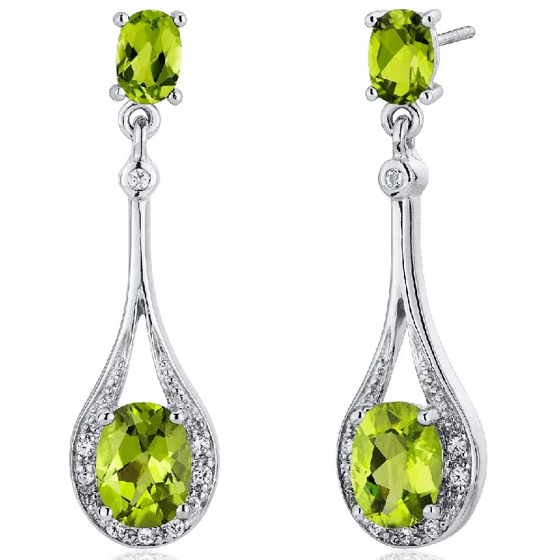 Sterling Silver 4ct Peridot Oval Dangling Earrings