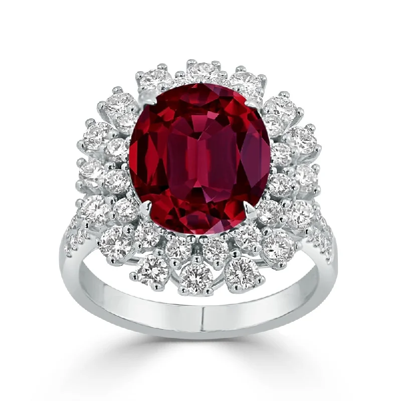 Auriya 6 1/2ct Oval-cut Ruby and Halo Diamond Ring 1 3/8ctw 18K Gold