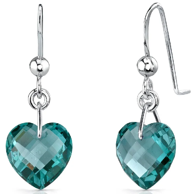 Sterling Silver 9.5ct Created Sapphire Heart Dangling Earrings