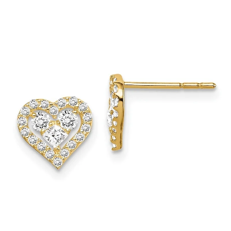 Curata 14k Yellow Gold CZ Cubic Zirconia Love Heart Post Earrings - 8mm long