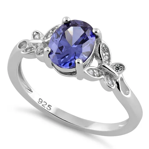 Sterling Silver Butterfly Tanzanite-tone CZ Ring