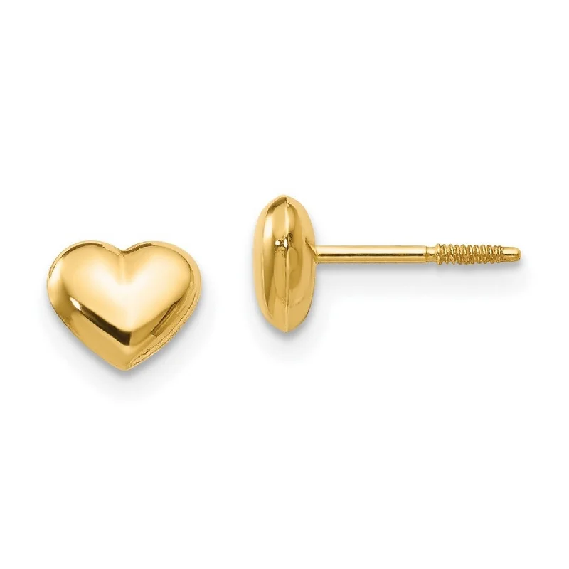 Curata 14k Yellow Gold Polished Small 6mm Heart Screw back Post Earrings