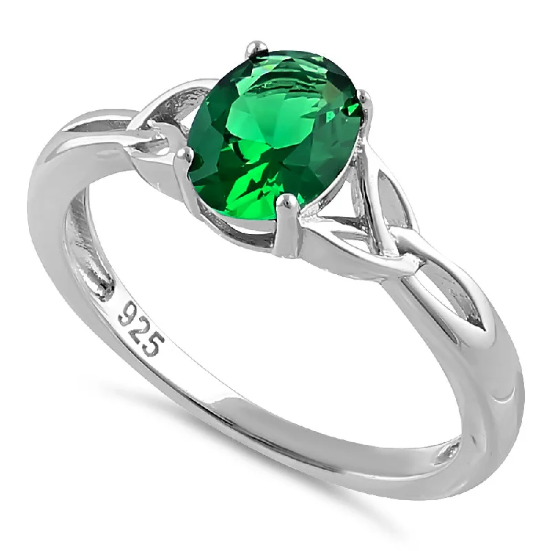 Sterling Silver Charmed Oval Green CZ Ring