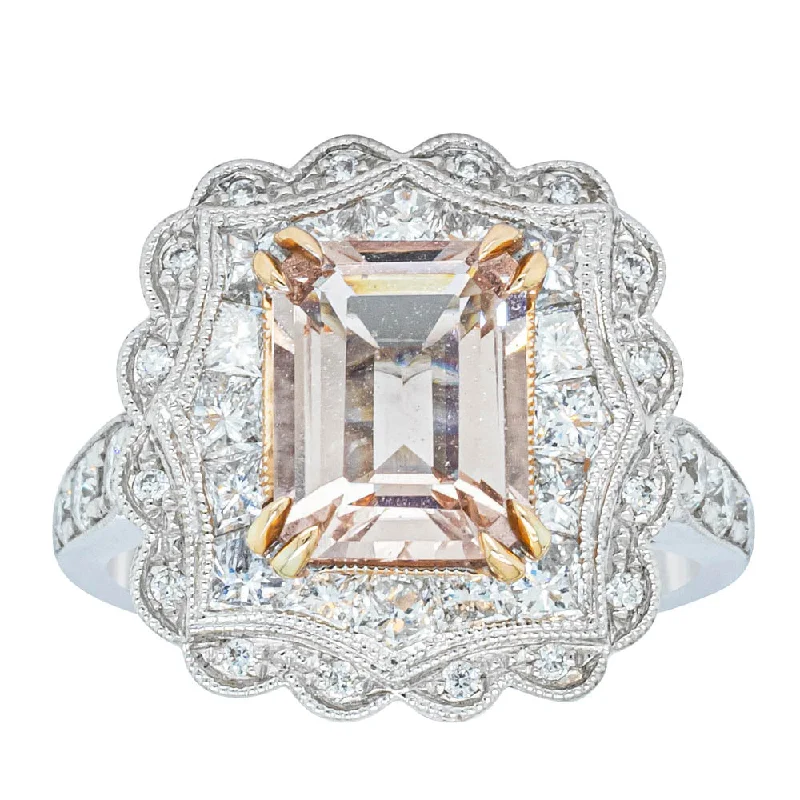 18ct White & Rose Gold 2.09ct Morganite & Diamond Ring