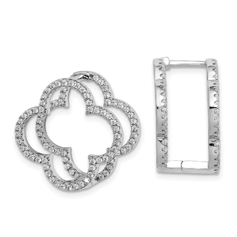 Curata 925 Sterling Silver Rhodium Plated CZ Cubic Zirconia Quatrefoil Hinged In and Out Earrings -