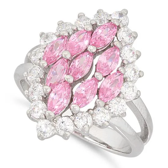 Sterling Silver Elegant Pink Marquise Cut CZ Ring