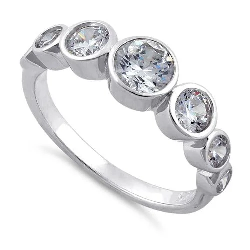 Sterling Silver Clear Seven Stone Round CZ Ring