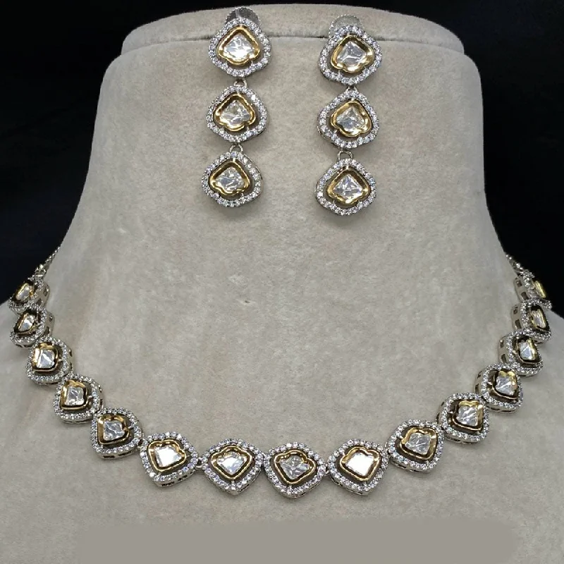 Royal Kundan Jewellery 2 Tone Plated Polki Kundan Necklace Set