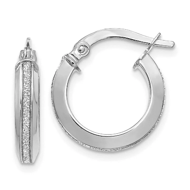 Curata 14k White Gold Polished Glitter Infused 30x3mm Round Hoop Earrings