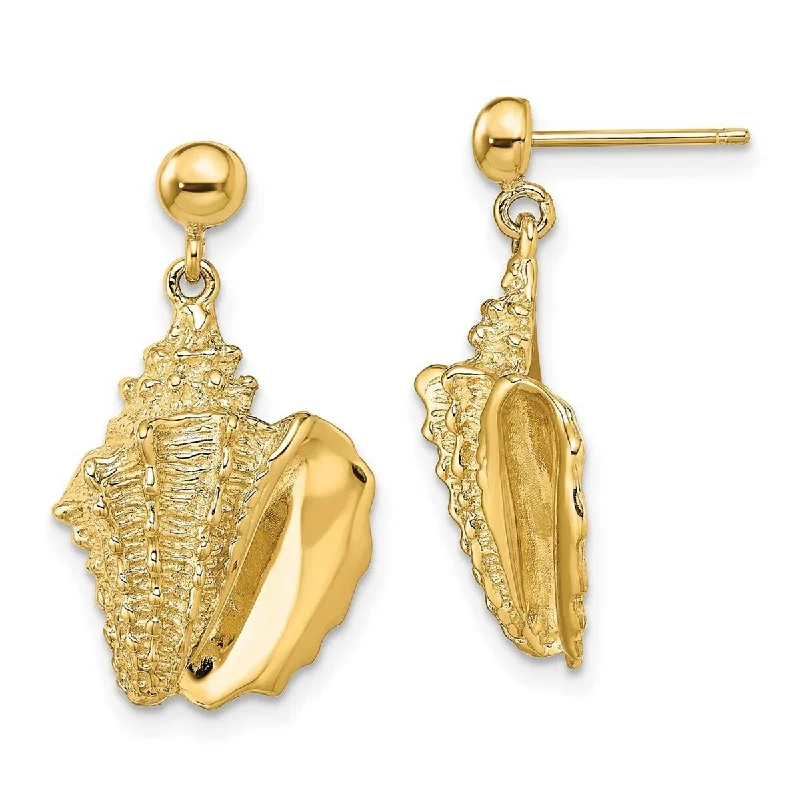 Curata 14k Yellow Gold Conch Shell Dangling Post Earrings 2 d 24.55x14.1mm