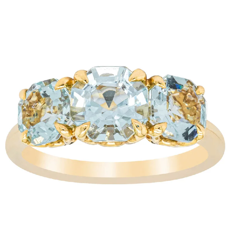 18ct Yellow Gold Three Stone Aquamarine Octavia Ring