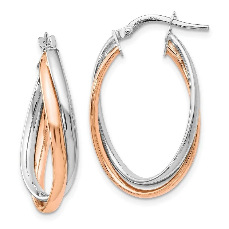 Curata 14k Rose and White Gold 38mm Double Oval Hoop Earrings