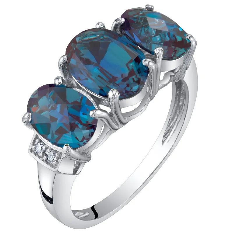 14k White Gold 2.77ct Created Alexandrite and Diamond Ring