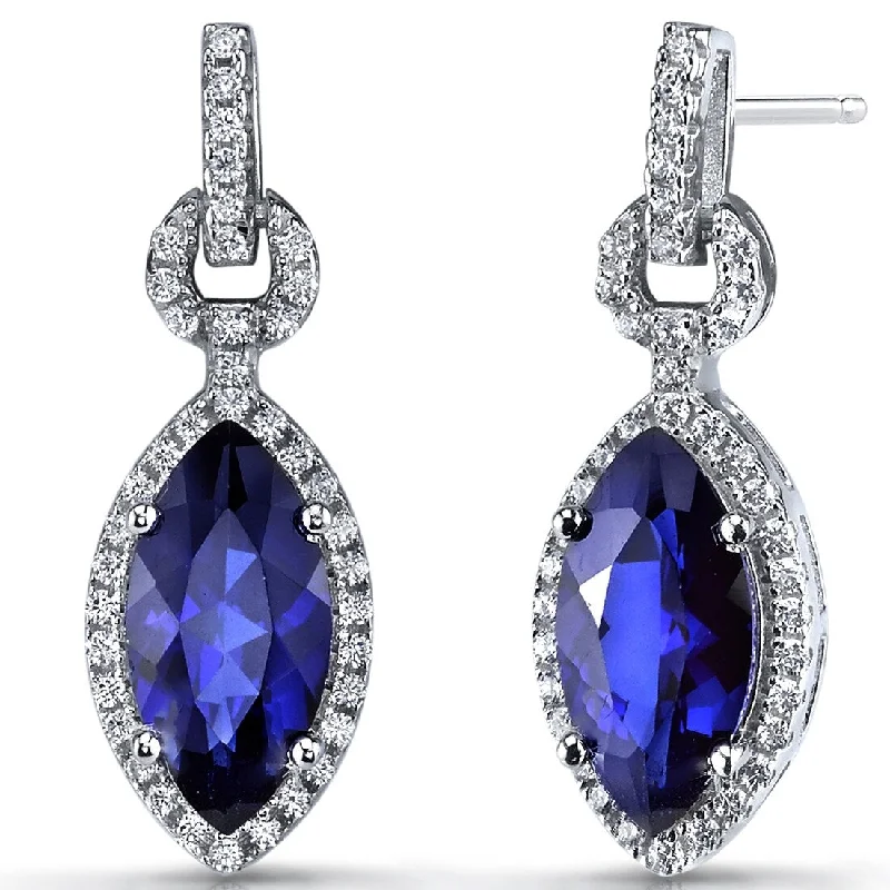 Sterling Silver 4ct Created Sapphire Marquise Dangling Earrings